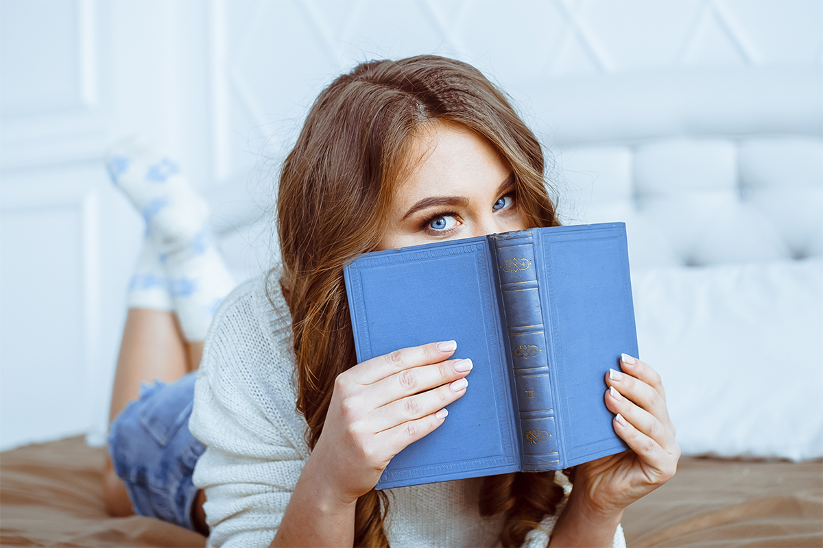 Girl Reading Book Hiding Lips